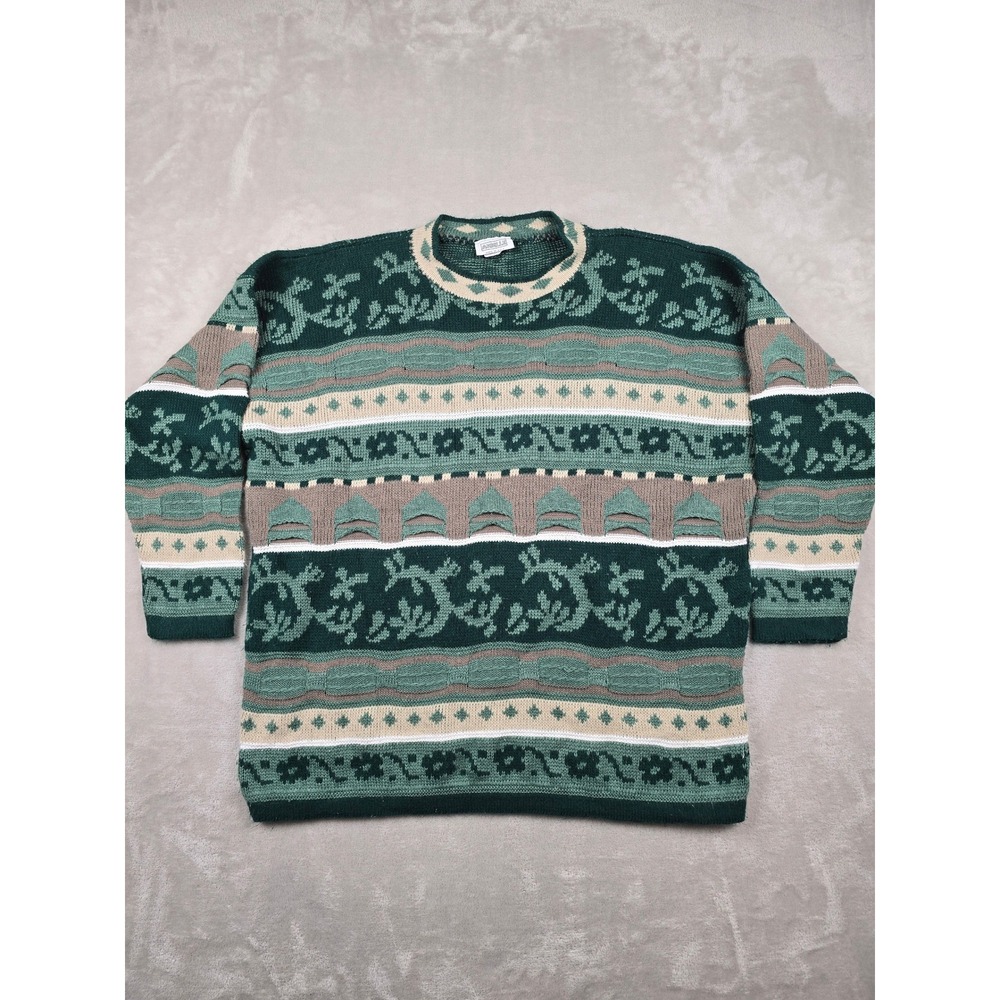 Vintage Arielle Sweater Mens 2XL Green Long Sleeve‎ Crewneck Acrylic USA Made